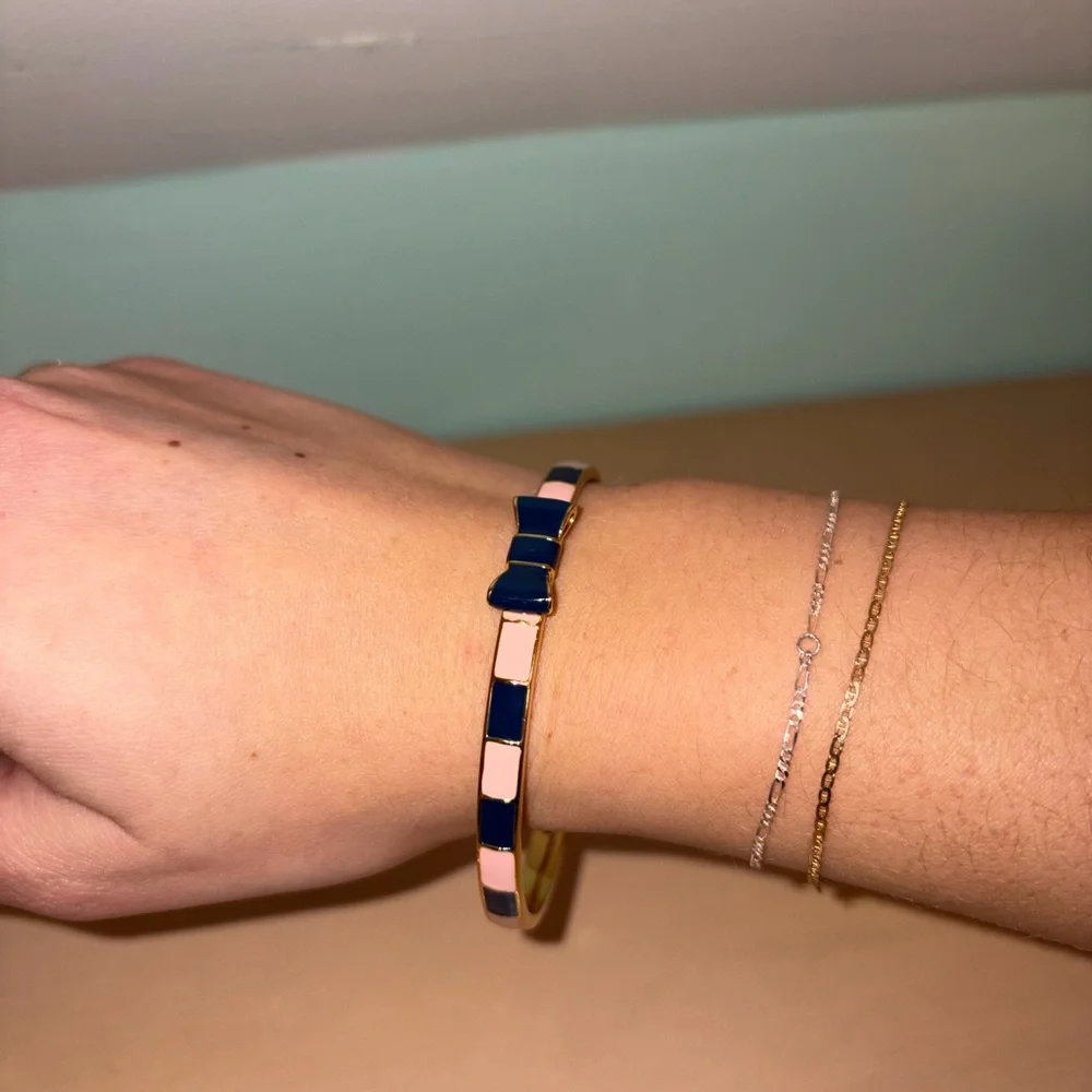 kate spade Gold Bangle with Pink and Navy Enamel Bow - Picture 3 of 7